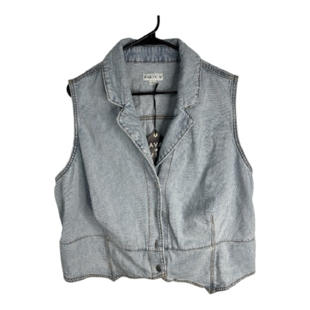 Ava & Viv Women’s Sky Blue Denim Button Up Vest Size 3X NWT Western Wear